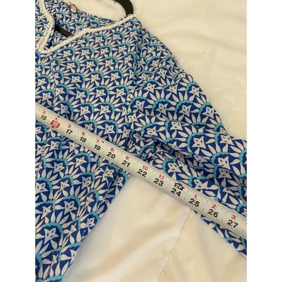 Talbots Woman Crochet Neck Tunic Top 3/4  Long Sleeve Blue White  Beachy size L - Picture 5 of 8